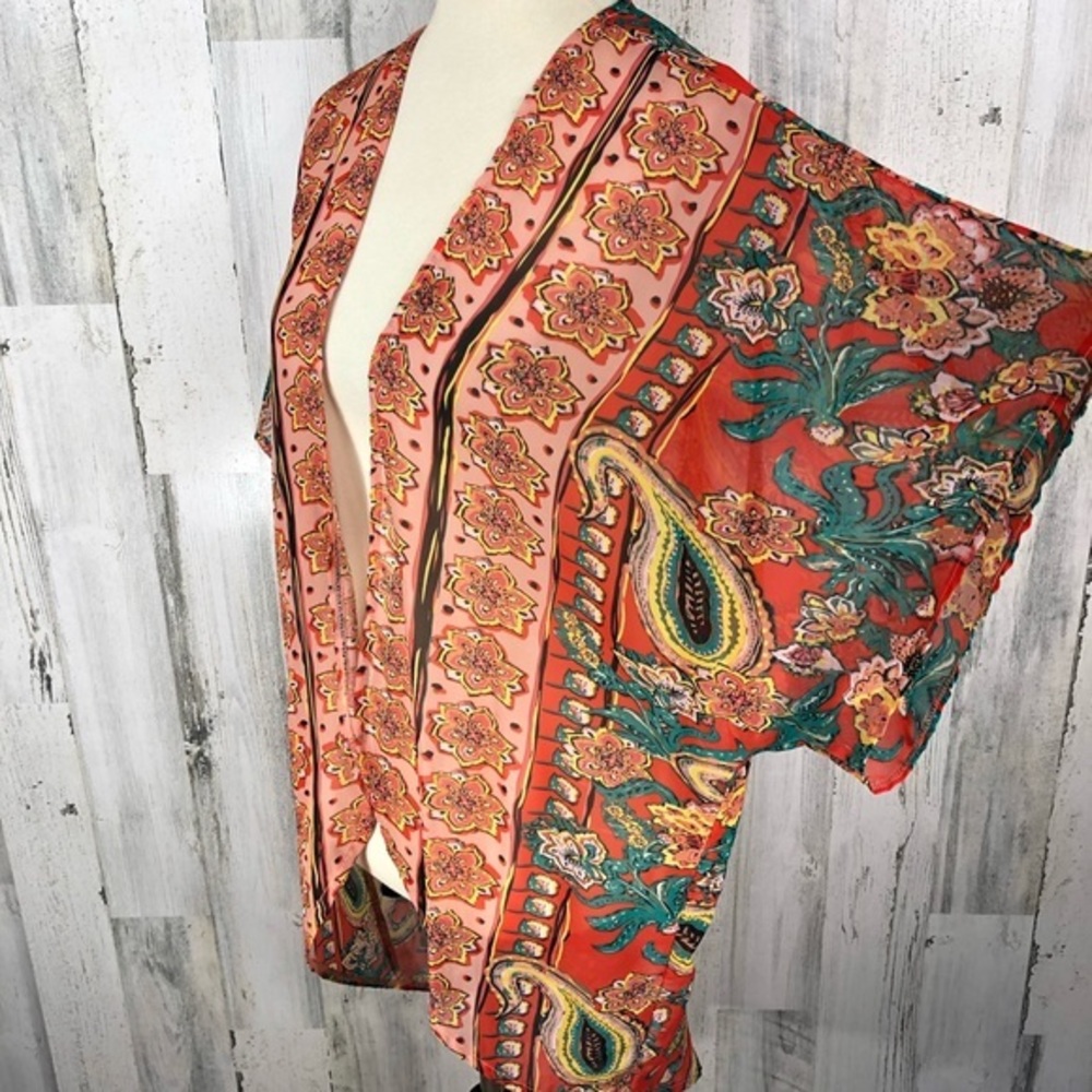 Love Squared Women's Orange Boho Kimono Cardigan‎ S